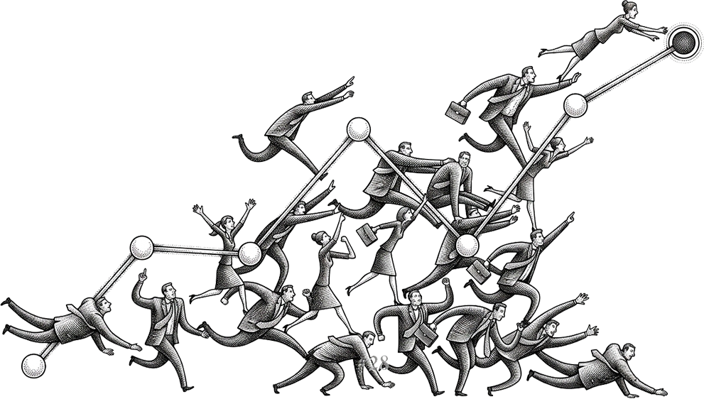 Ejecutivos en movimiento escalando hacia la cima — Dashboard BI