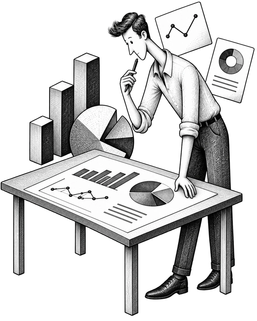 Directivo analizando gráficas y reportes sobre una mesa